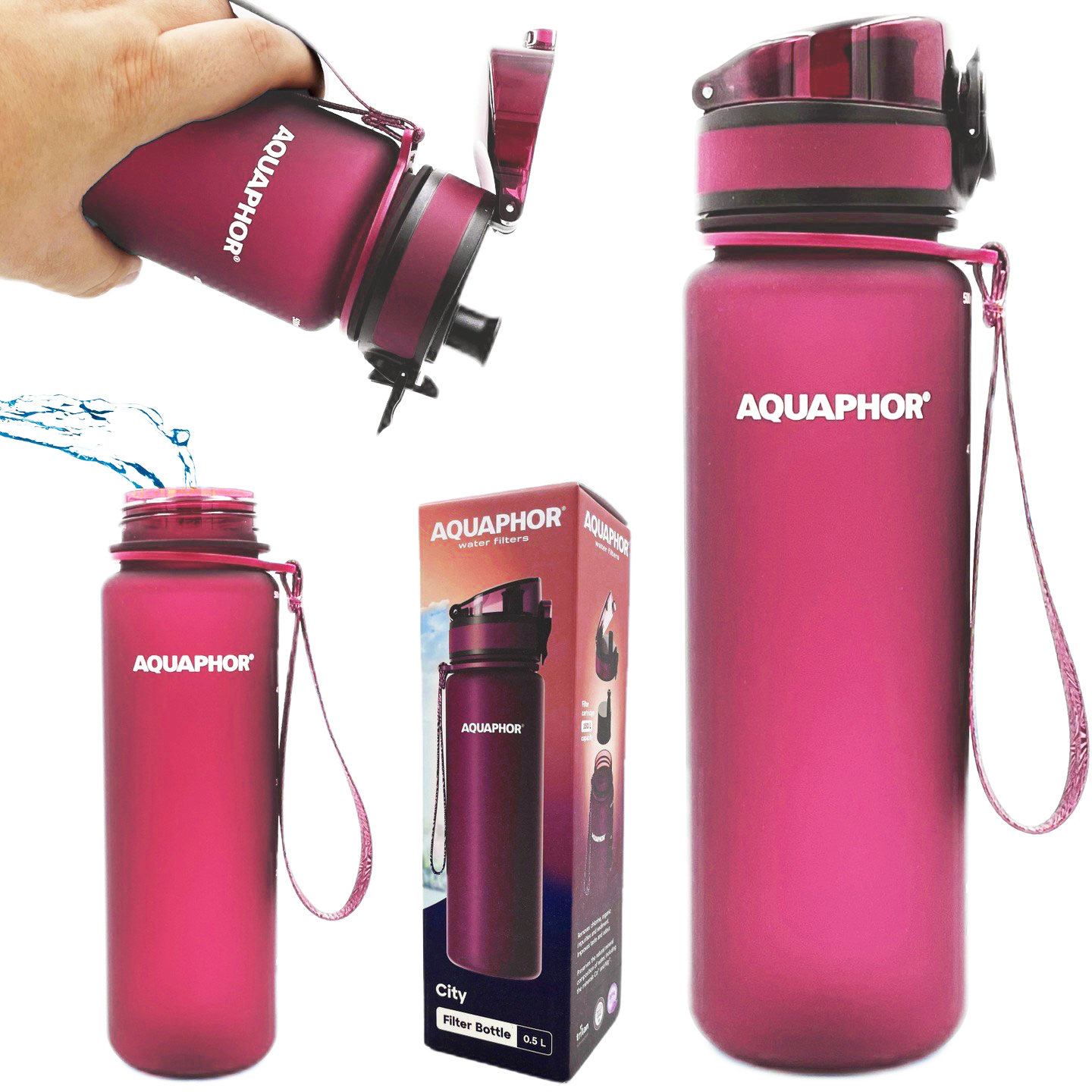 Filtračná fľaša Aquaphor City 0,5 l ružová